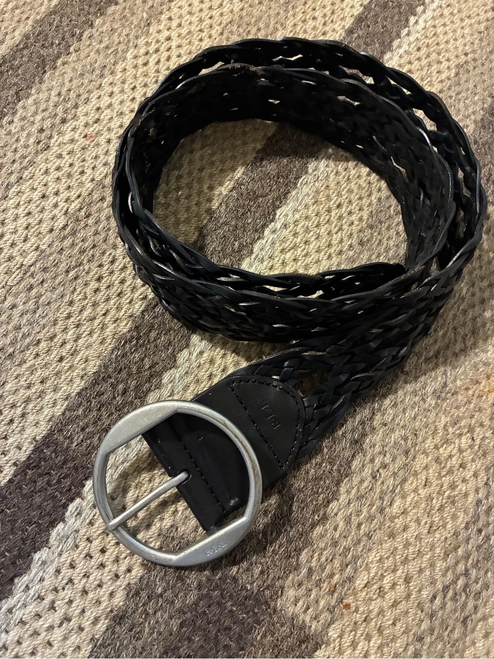 Lauren Ralph Lauren Vintage Black Braided Woven Leather Belt Silver Buckle Fit M